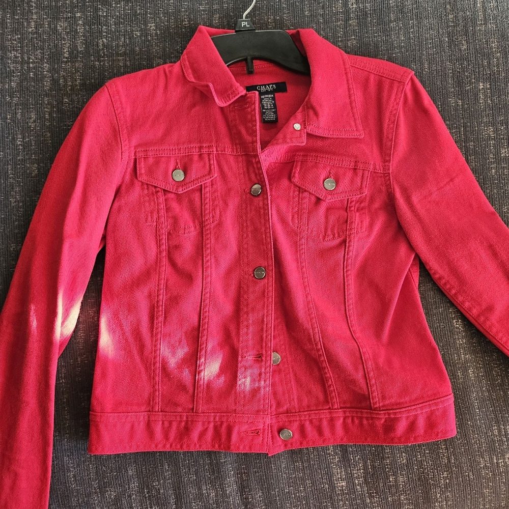 Chaps Red Denim Jacket Collared Buttoned Down Wom… - image 6
